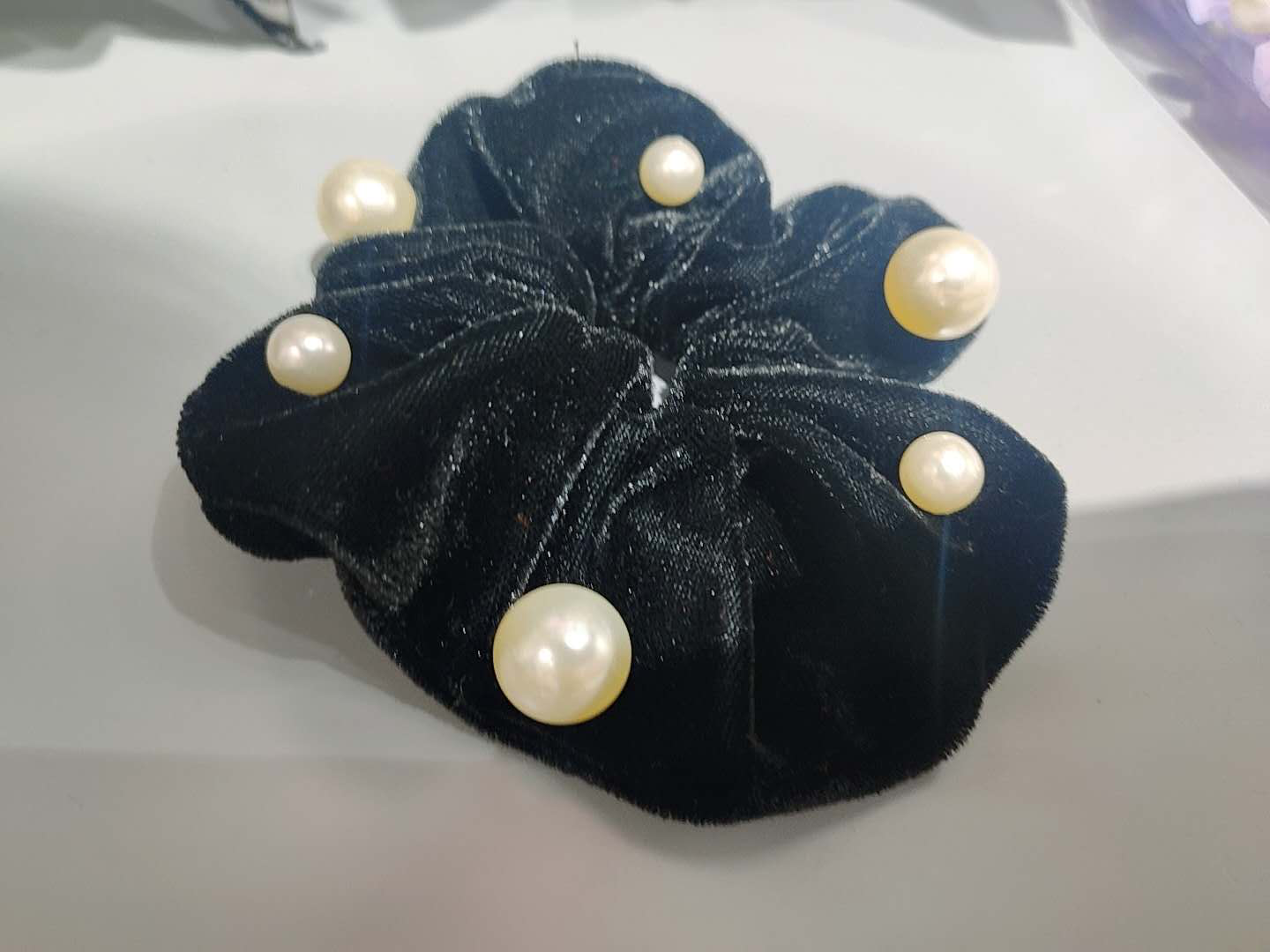 Korean Fan flannelette elastic simple adult black flannelette with pearl colon hair accessories thumbnail