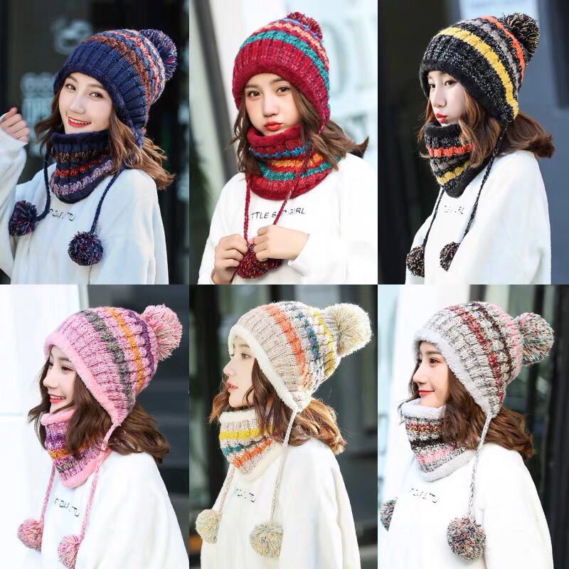 Girls Riding Hat Winter With Velvet Woven Plus Velvet Warm Woolen Hat Hat Women's Neck Set Simple details Picture