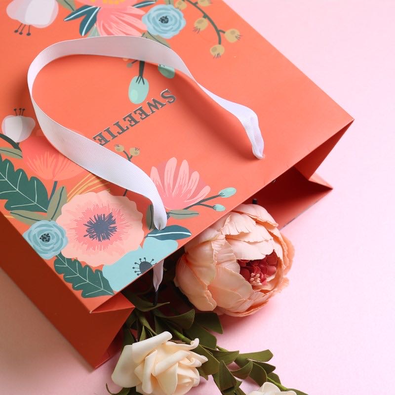 Pink Flower Paper Bag Detail