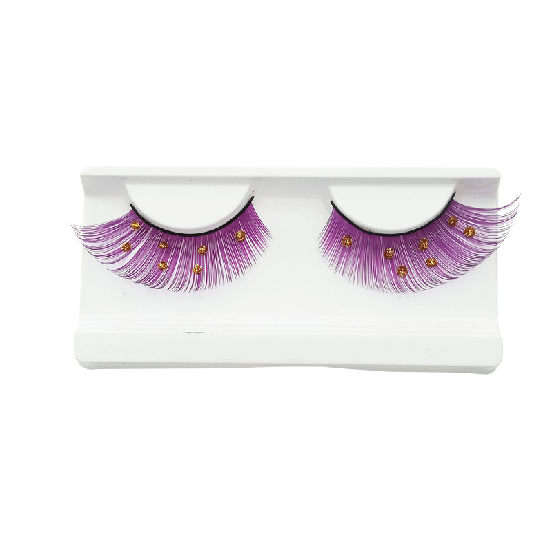 A Pair Of Pink Chemical Fiber Eyelashes Hand-Exaggerated Stage Purple Color False Eyelashes Specification drawing
