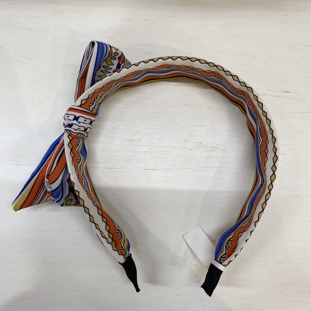 热销新款度假风印花布艺蝴蝶结女士头箍