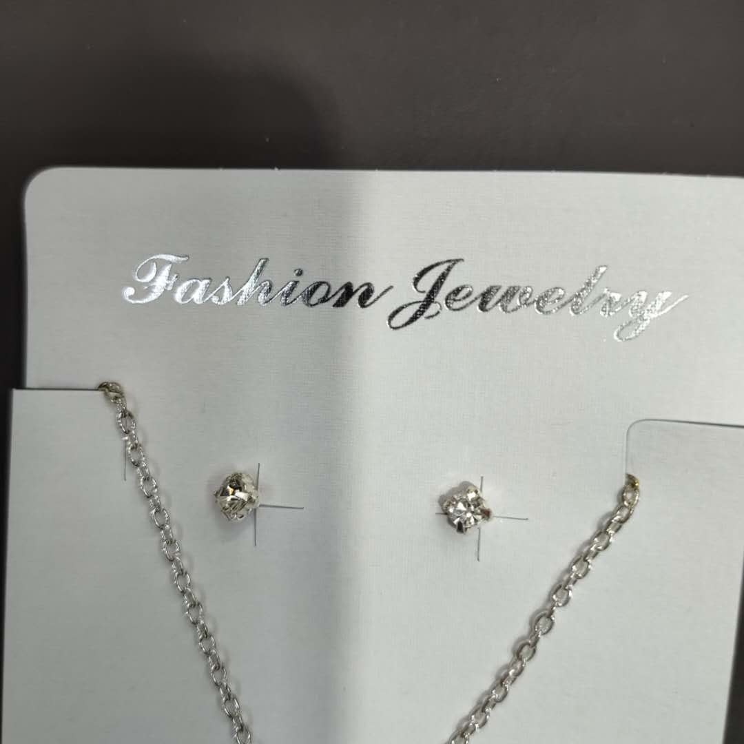 European Simplicity Goddess Temperament Silver Alloy Hollow Maple Leaf Diamond Necklace Jewel Stud Earrings Set Chain Specification drawing