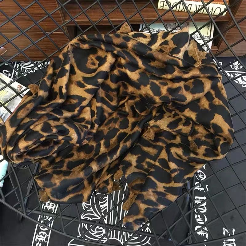 Brown Leopard Print Long Scarf Shawl Dual-Use Ladylike Fashion