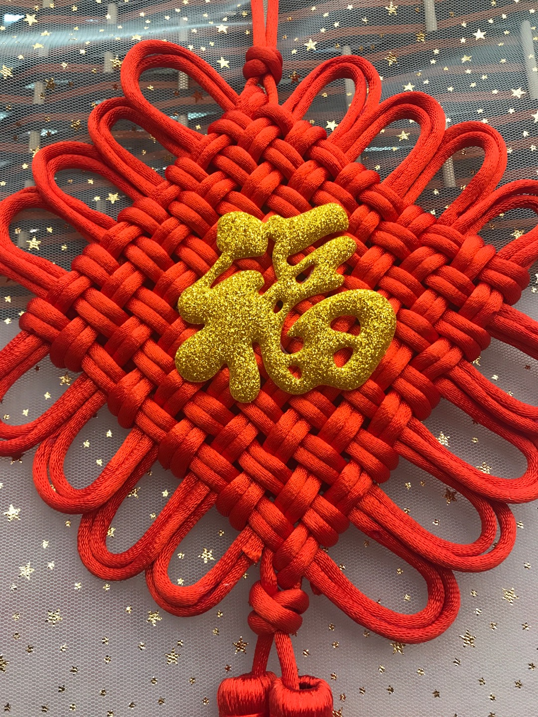 Double-line 24-knot gold powder Zhongfu Chinese knot festive wedding pendant details Picture