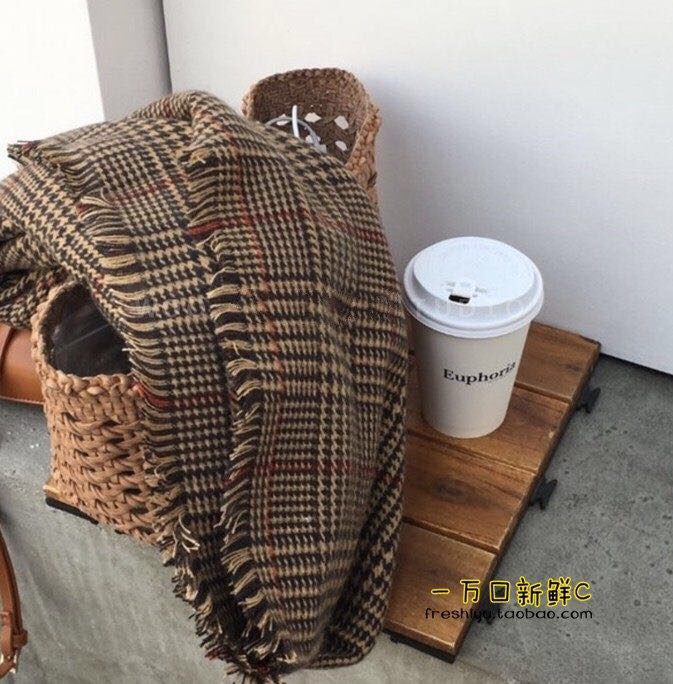 Women's Fashion Trend Casual All-In-One Thick Plaid Cashmere Scarf details Picture