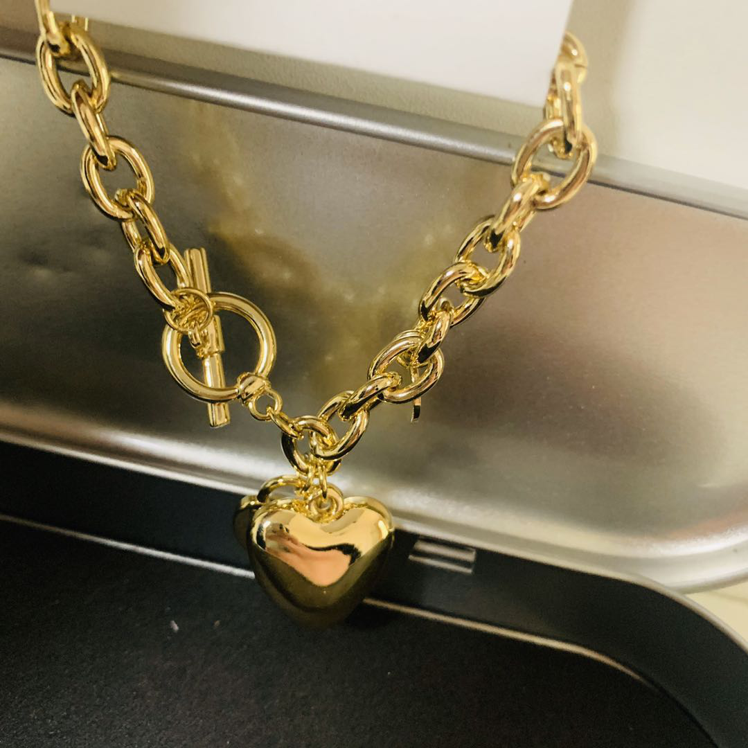 Bracelet Alloy Gold 16 Cm Love Thick Chain Couple Bracelet European And American Punk Mix Ins Sweetheart Love Fashion Basic Hand Jewelry