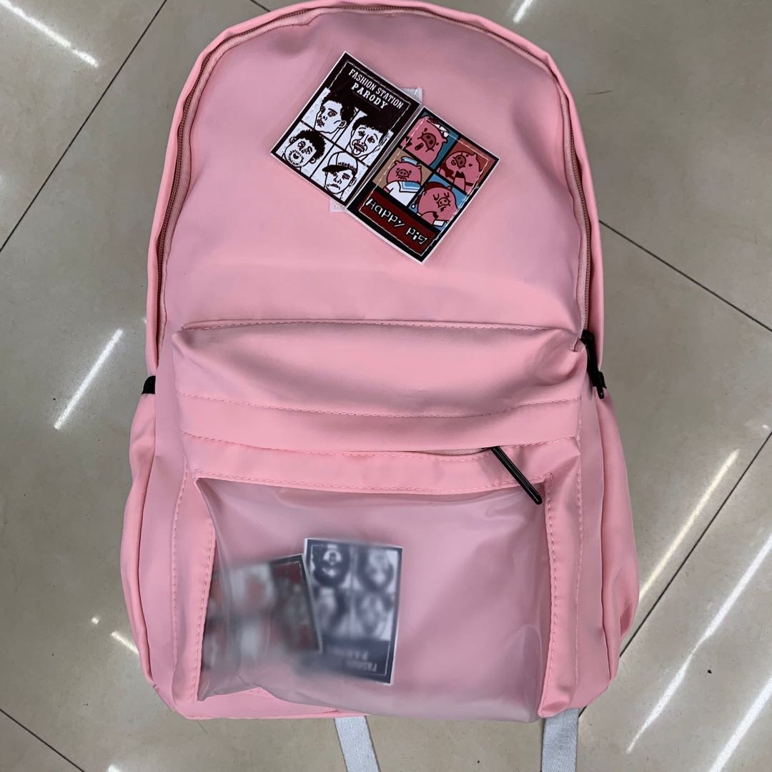 古着感卡通魔术贴牛津布双肩包韩版ins中学生书包可爱少女背包