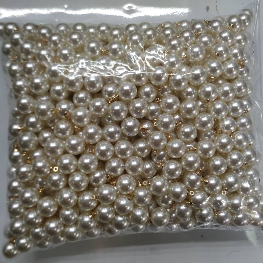 abs组合珍珠镶铁环仿珍珠手工散珠米白色DIY饰品配件
