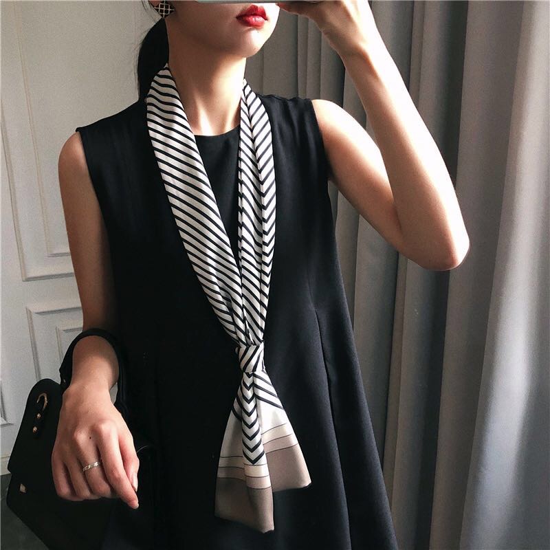 Women's Fashion Trend Casual Everything Simple Silk Striped Silk Scarf Long Scarf