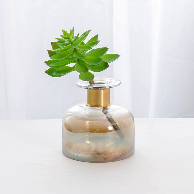 North Wind InS-style light luxury copper ring gradient color glass vase simple and creative flower arrangement wholesale in stock Specification image
