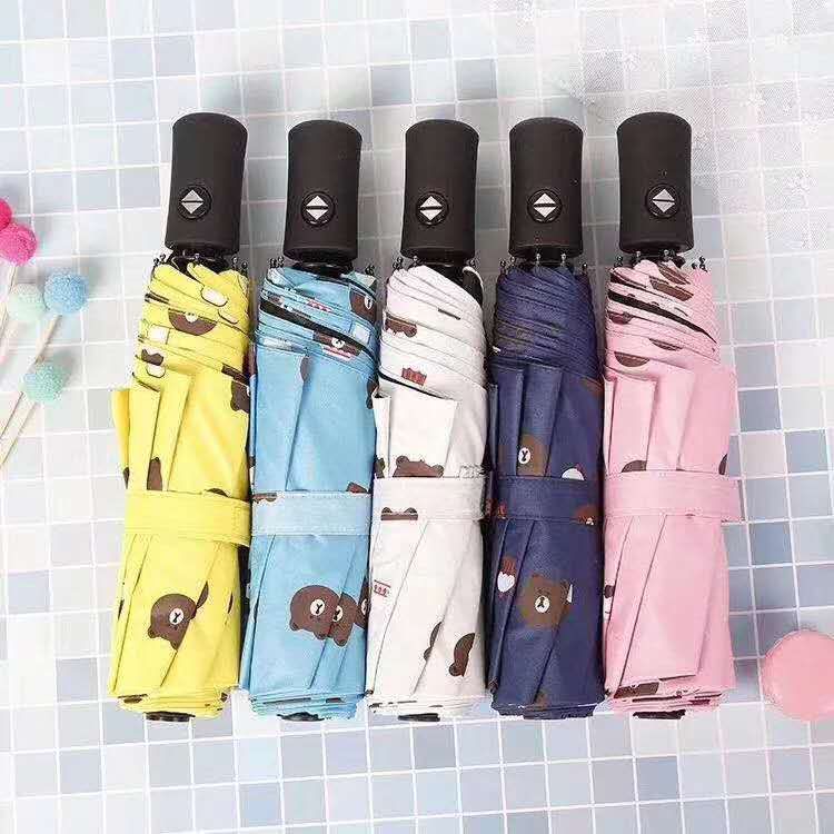 全自动小熊防晒防紫外线折叠黑胶晴雨伞男女两用三折遮阳伞雨伞图