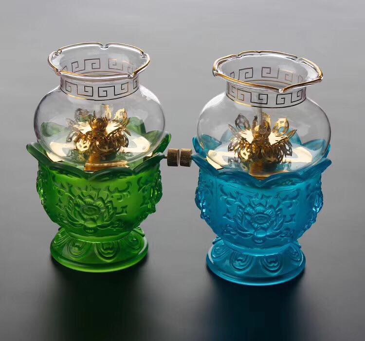 七彩琉璃液体酥油莲花灯八吉祥调光灯供佛灯长明灯寺庙家用灯