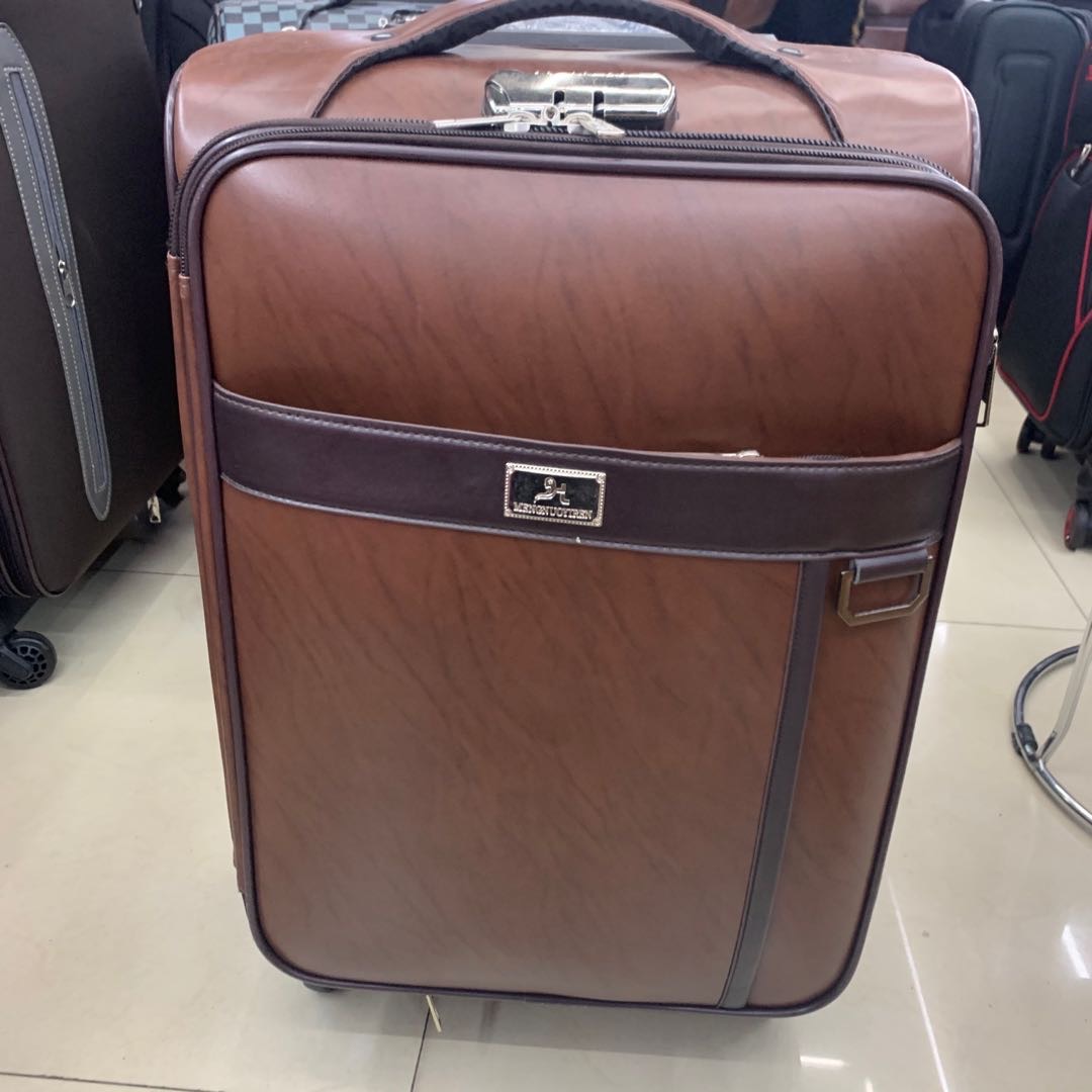 棕色光面pu皮行李箱密码旅行拉杆箱男万向轮