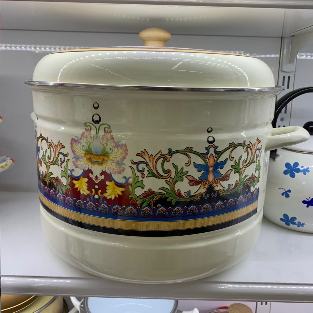 白色花边搪瓷工艺品锅