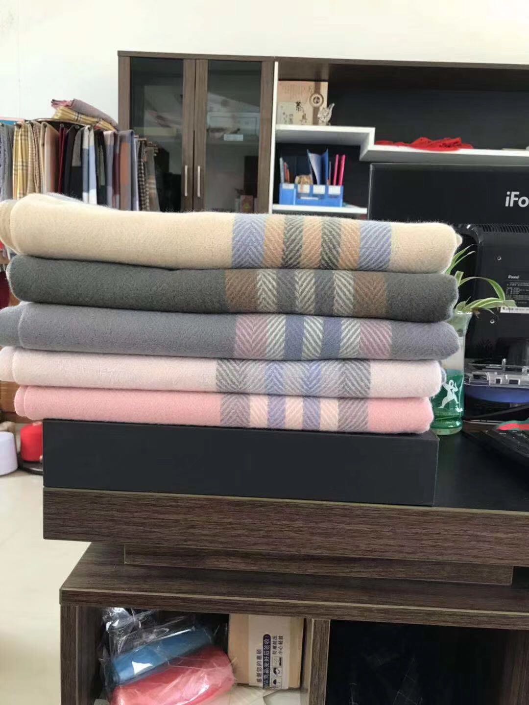 A fashionable and versatile, warm, classic fringed striped faux cashmere scarf for women