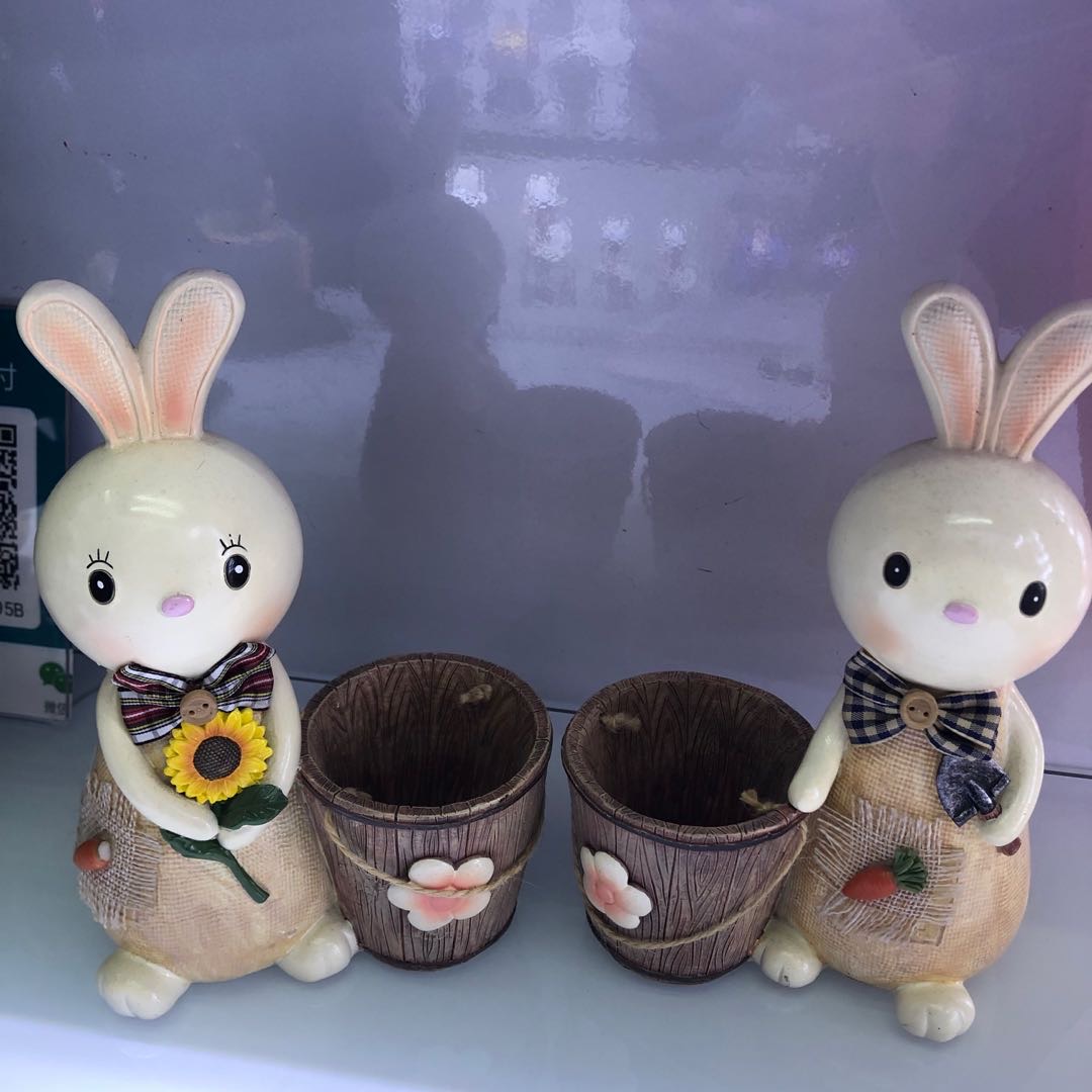 田园兔树脂工艺品摆件存钱罐笔筒礼物
