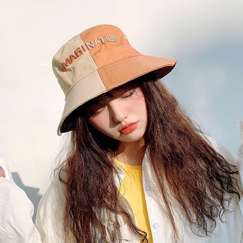 Japanese Contrasting Color Letters Academy Style All Matching Couple Fisherman Hat Spring Summer Casual Visor Hat Children Splicing Basin Hat Male