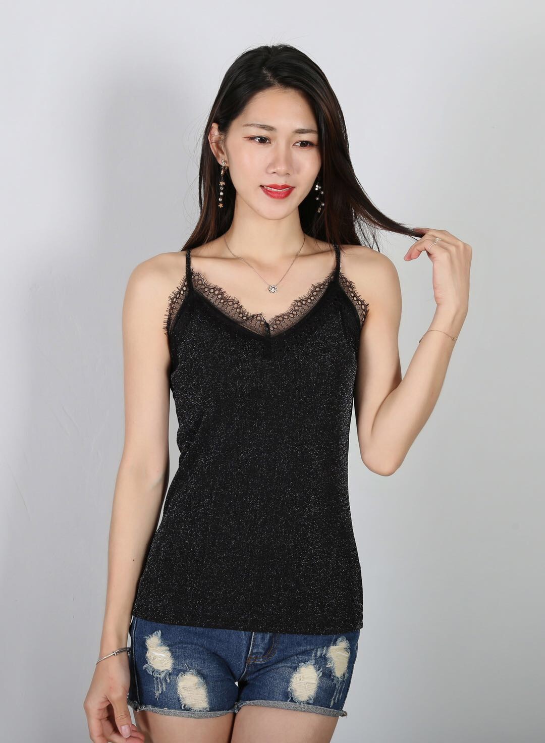 New Base Lace Lace Camisole Sexy Back Cross Long Top Chest Anti-Slip