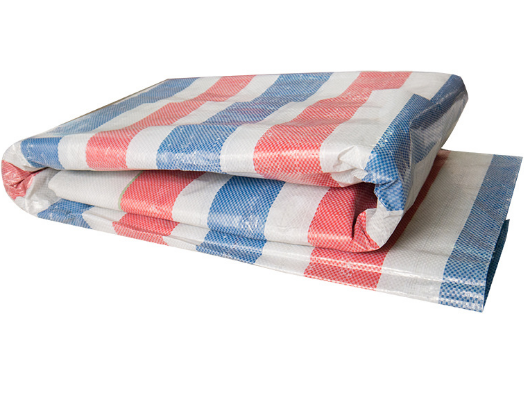 PP单覆膜好丙料彩条布 三色防水篷布工程包装防尘防雨布细节图