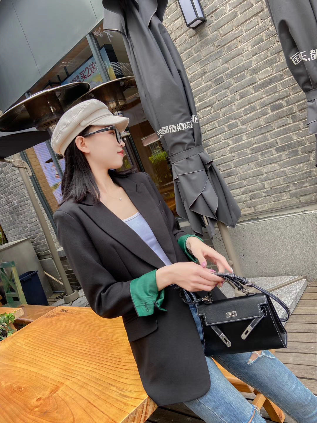 小西装外套女韩版翻袖春秋装新款休闲中长款网红气质西服上衣