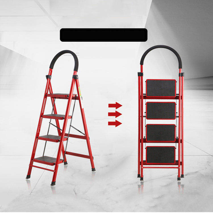 D型红色钢管折叠梯D型红色钢管折叠梯耐用不易变形防滑胶垫设计