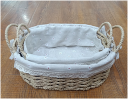 新款铁架筐收纳篮环保纸绳手工编织布艺工艺品2件套椭圆形3色可选