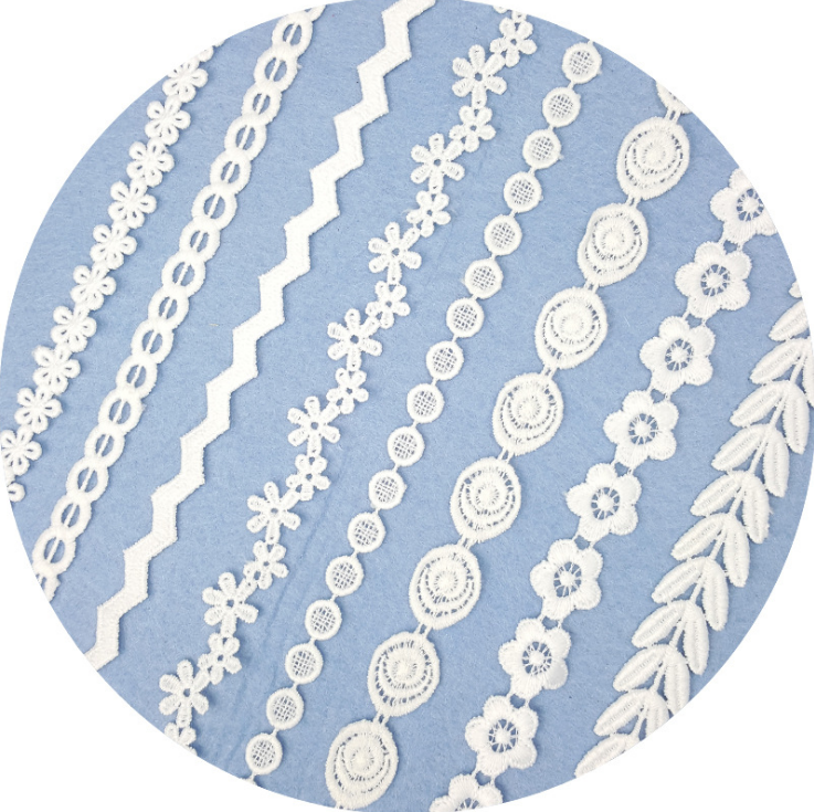 Hot-selling in-stock white hollowed-out, non-elastic small lace trim, milk silk water-soluble embroidered barcode accessories for clothing Specification image