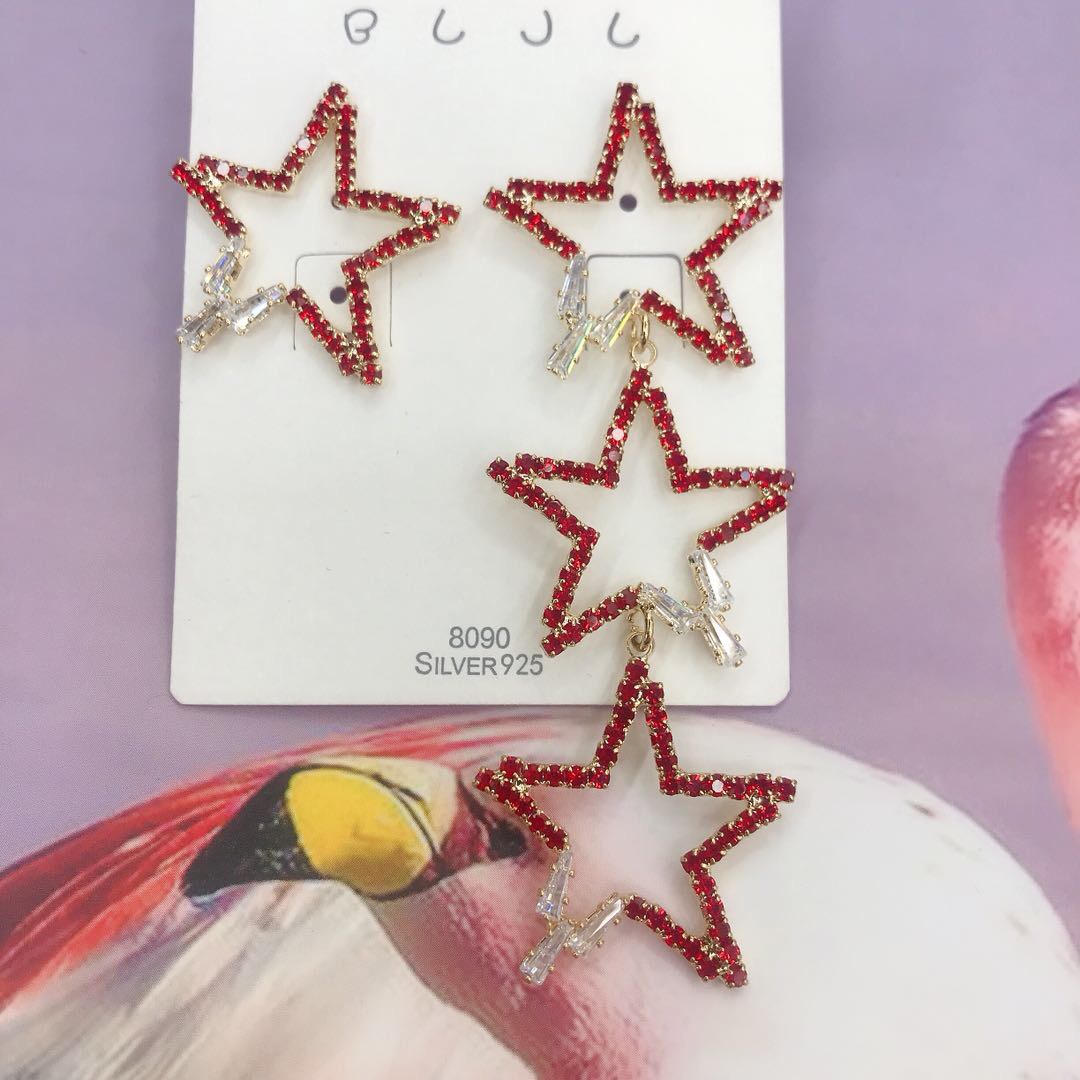 Trendy bestseller micro-set colored diamond earrings, long asymmetrical personalized and fashionable earrings, star earrings Specification image