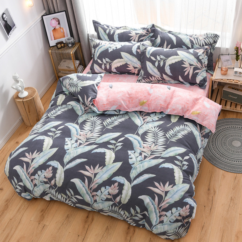 Ins Style Flower Plant Printing Simple Design Ab Layout Plush Cotton Four-Piece Set details Picture