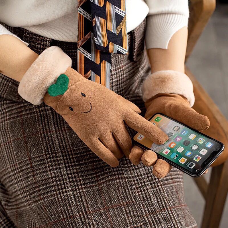 Wholesale Korean version winter women's suede touch screen mobile phone warm gloves with fleece for outdoor electric vehicle warmth Specification image