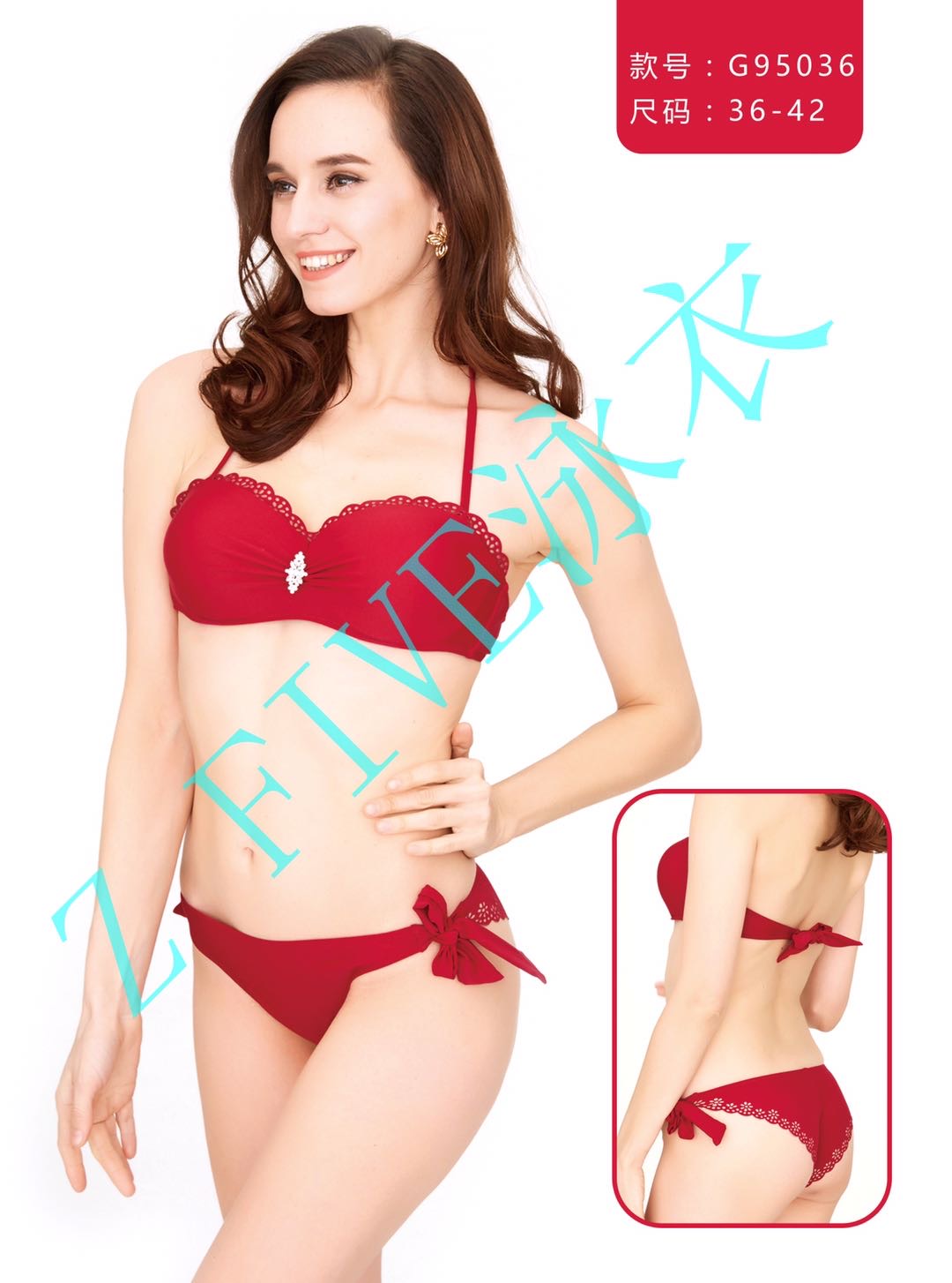 Split swimsuit nylon fabric with steel shoulder strap design can be adjusted four colors customized G95036 thumbnail