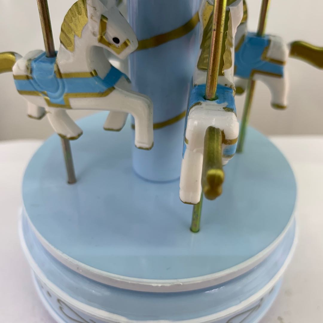 木制旋转木马玩具摆件创意手工工艺品模型旋转木马蓝色细节图