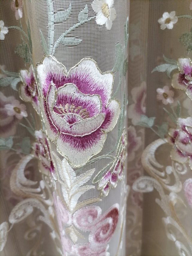 Curtain Shading Simple Living Room High-Grade Bedroom Atmosphere Embroidered Flower European Curtain Finished Double Yarn Specification drawing