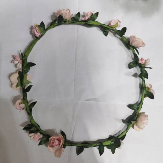 New product artificial flower pink rose flower green leaf wreath headband headdress hair accessories cute wind thumbnail