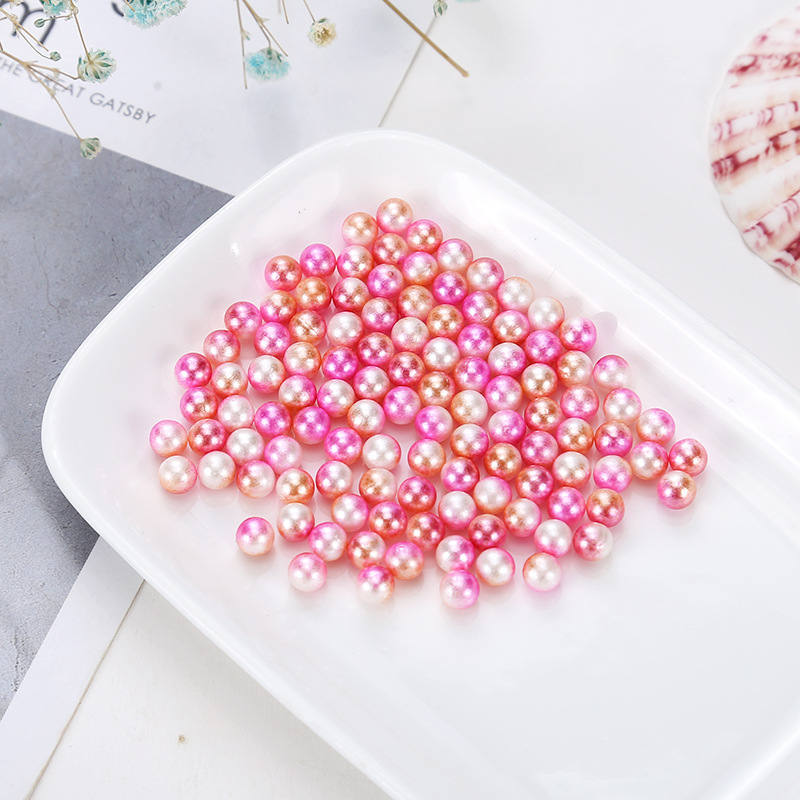 Iridic imitation pearl, two-color non-porous pearl, five-color mermaid, straight-hole pearl, scattered pearl headwear, nailed decorative beads details Picture