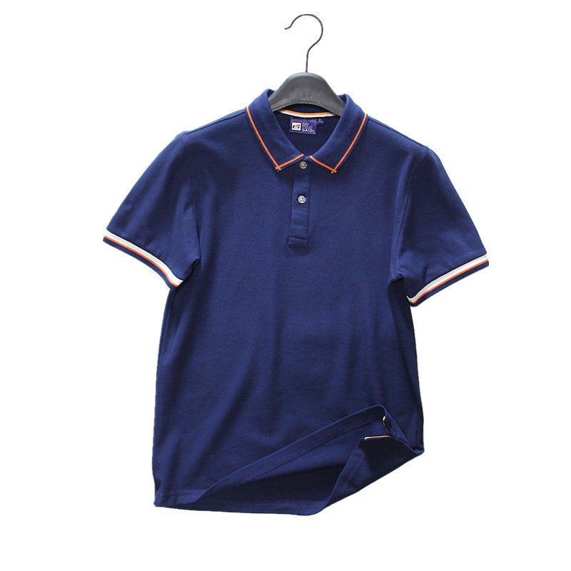 撞色翻领两粒扣Polo衫 棉短袖T恤 一件代发多色