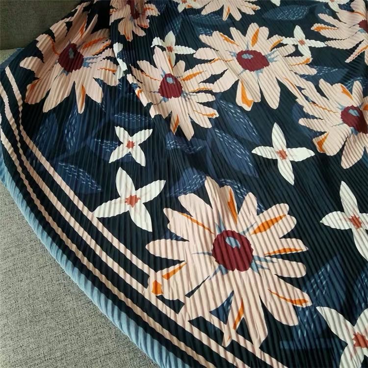 Blue Long Silk Scarf Flower Pattern Scarf Shawl Dual Purpose details Picture