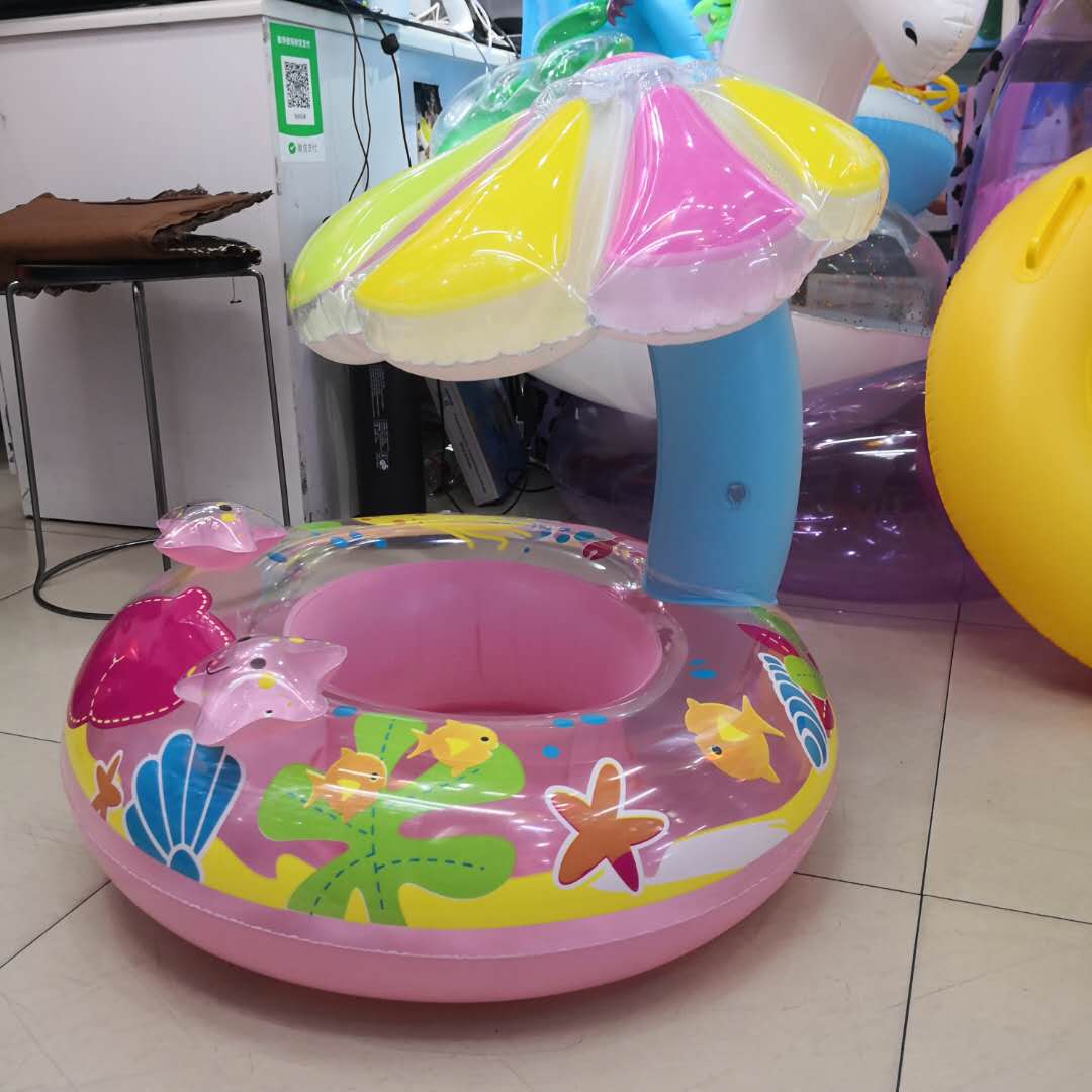 花纹婴幼儿游泳圈遮阳戏水PVC充气船细节图