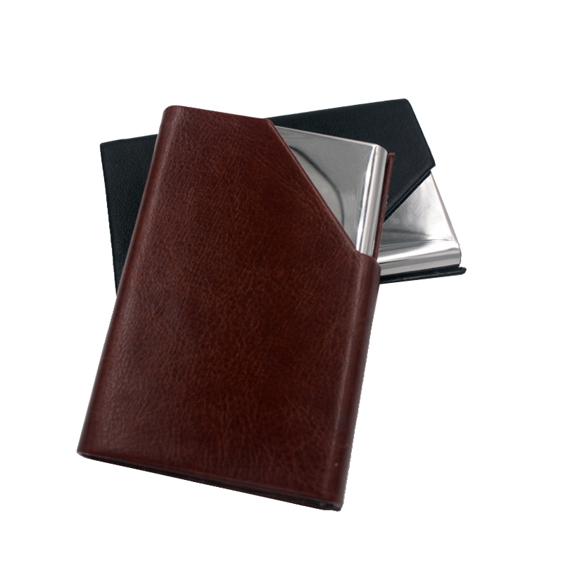 Stainless Steel Business Card Box Taobao Hot Selling Men's And Women's Business Pu Leather Card Holder Customized Laser Logo details Picture