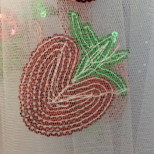 Embroidered strawberry mesh fabric for children's clothing, accessories and headwear Specification image