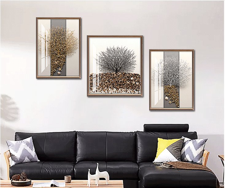 Modern-style real object paintings, three-dimensional living room wall paintings, bedroom murals, hotel decorative paintings, three-piece simple paintings, sofa backgrounds