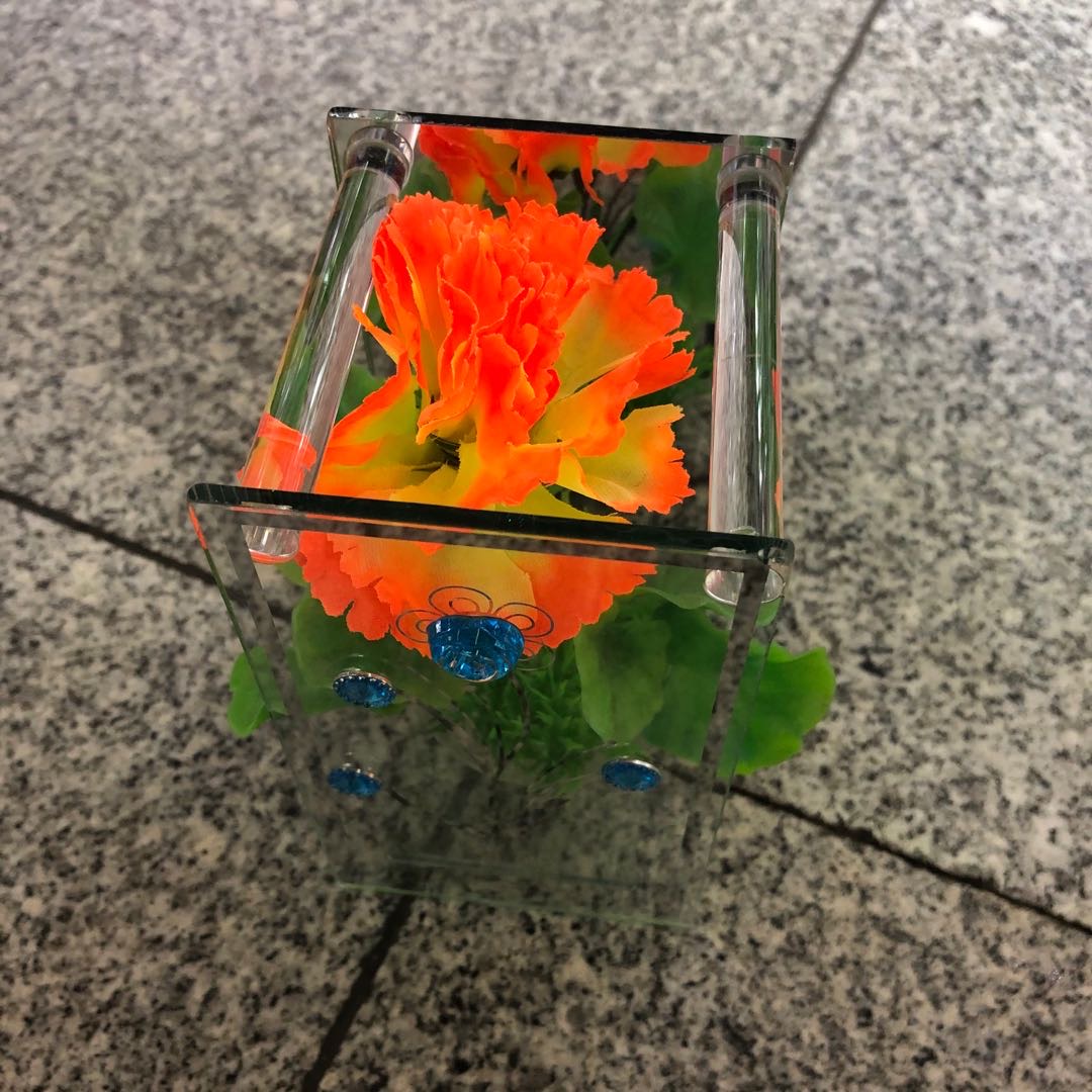 镶钻假花牡丹仿真花花摆件 玻璃工艺摆件