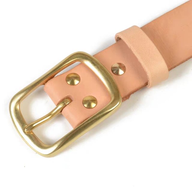 Leather Belt Men's Head Layer Cowhide Copper Buckle Needle Buckle Leather Belt Plant Tanned Pure Cowhide Thickened Youth Belt details Picture