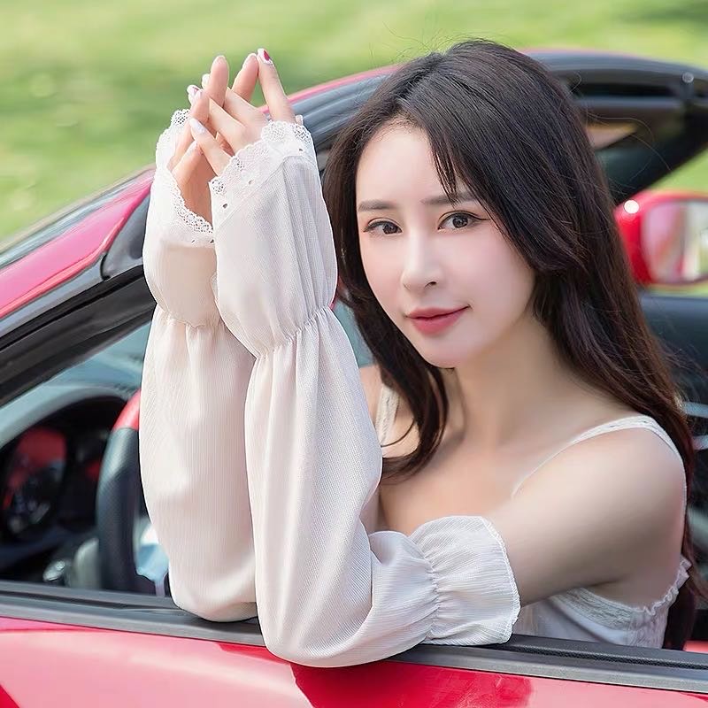 蕾丝透气网防晒袖户外骑行运动袖套宽松开车透气冰袖薄款夏