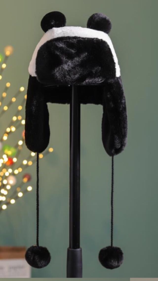 可爱保暖仿兔毛毛球熊猫帽亲子款产品图