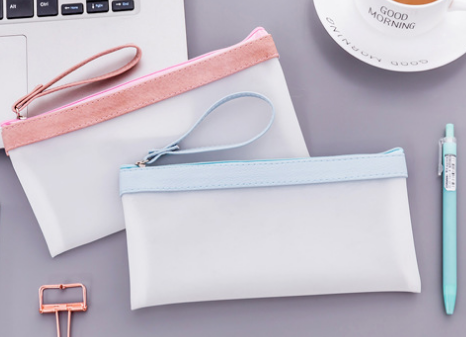 小清新透明磨砂笔袋简约果冻胶拼色学生铅笔盒产品图