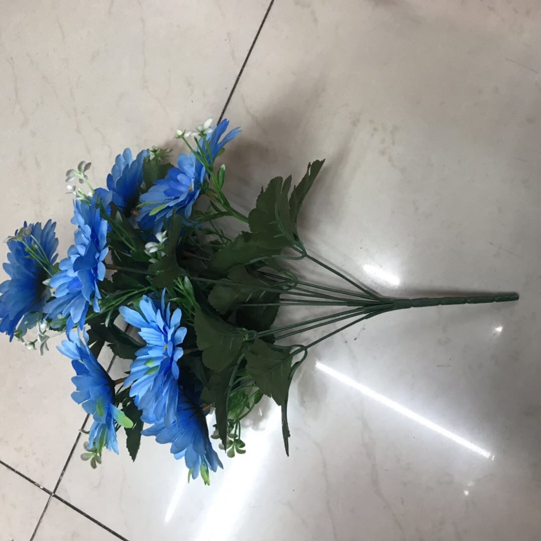 单支假花仿真花束塑料樱花玫瑰花把束装饰绢花婚庆插花客厅摆放花蓝雏菊
