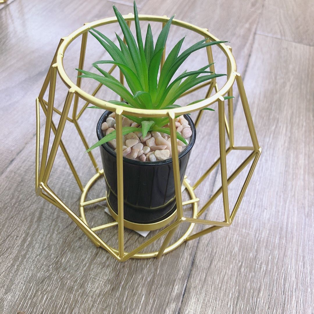 北欧创意铁艺镀金盆栽仿真植物假绿植小摆件不规则视觉仿真盆栽细节图