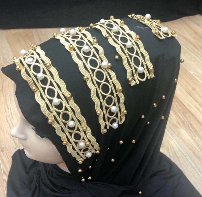 女士穆斯林经典包头巾贴片钉珠包头巾长巾