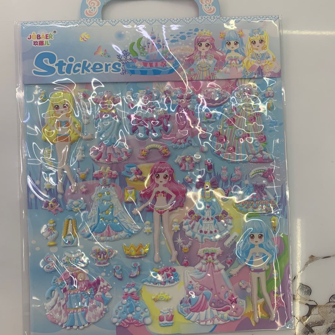 大号换装女孩粘贴纸小宝宝3D泡棉贴纸儿童卡通泡泡贴早教奖励贴画